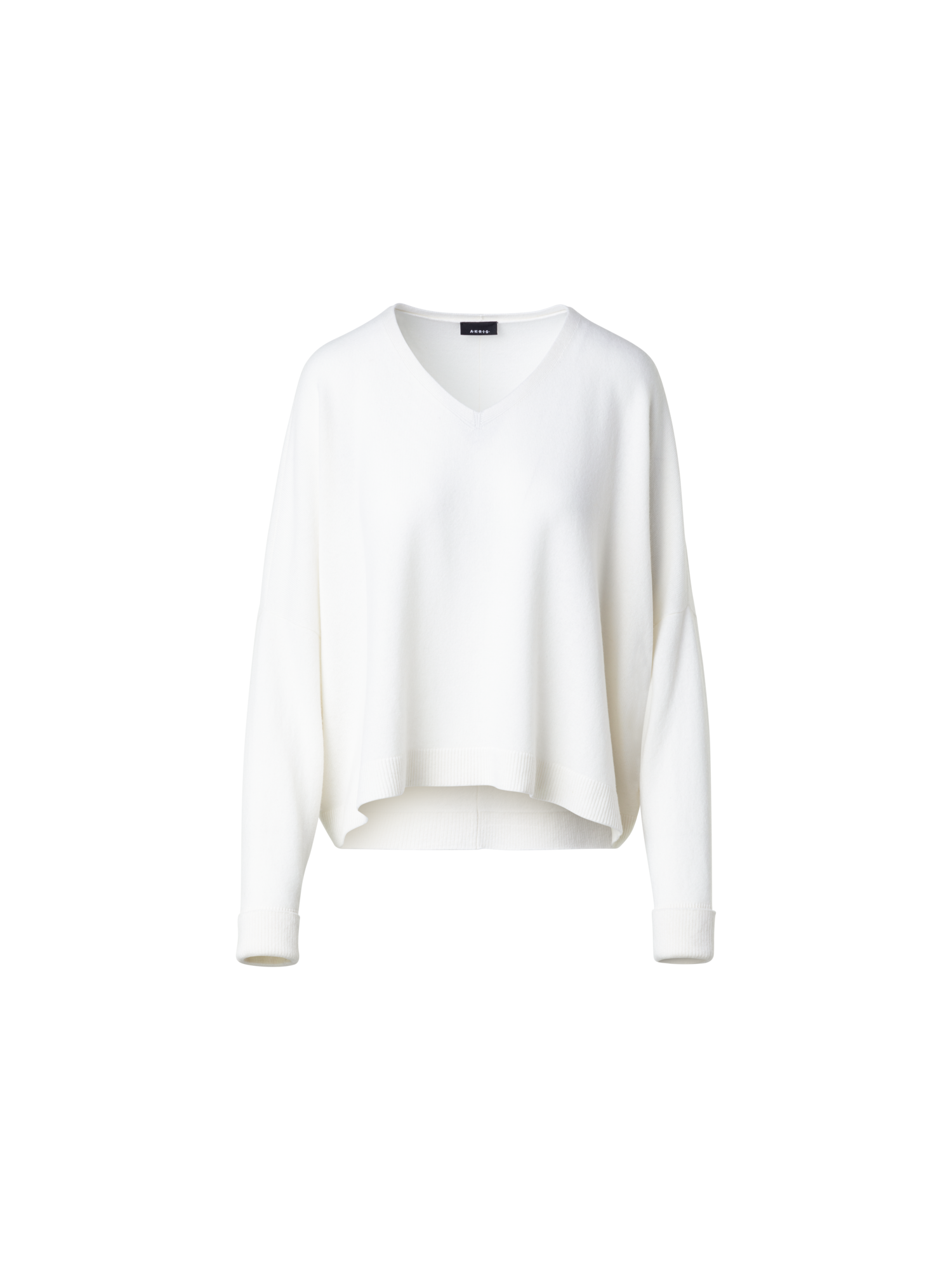 Designer Oversize Kaschmirpullover mit V-Ausschnitt - Ecru - Weiss