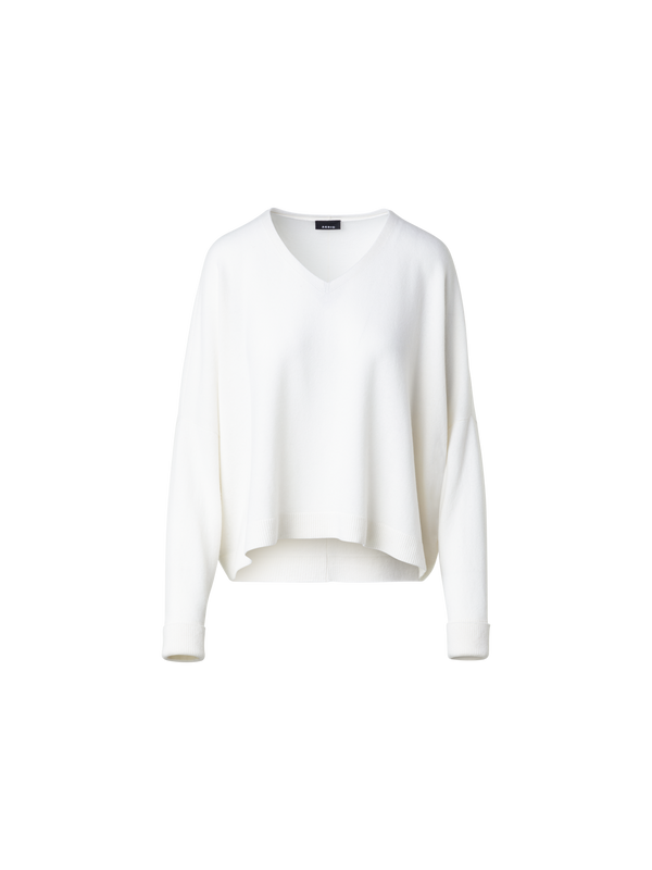 Designer Oversize Kaschmirpullover mit V-Ausschnitt - Ecru - Weiss
