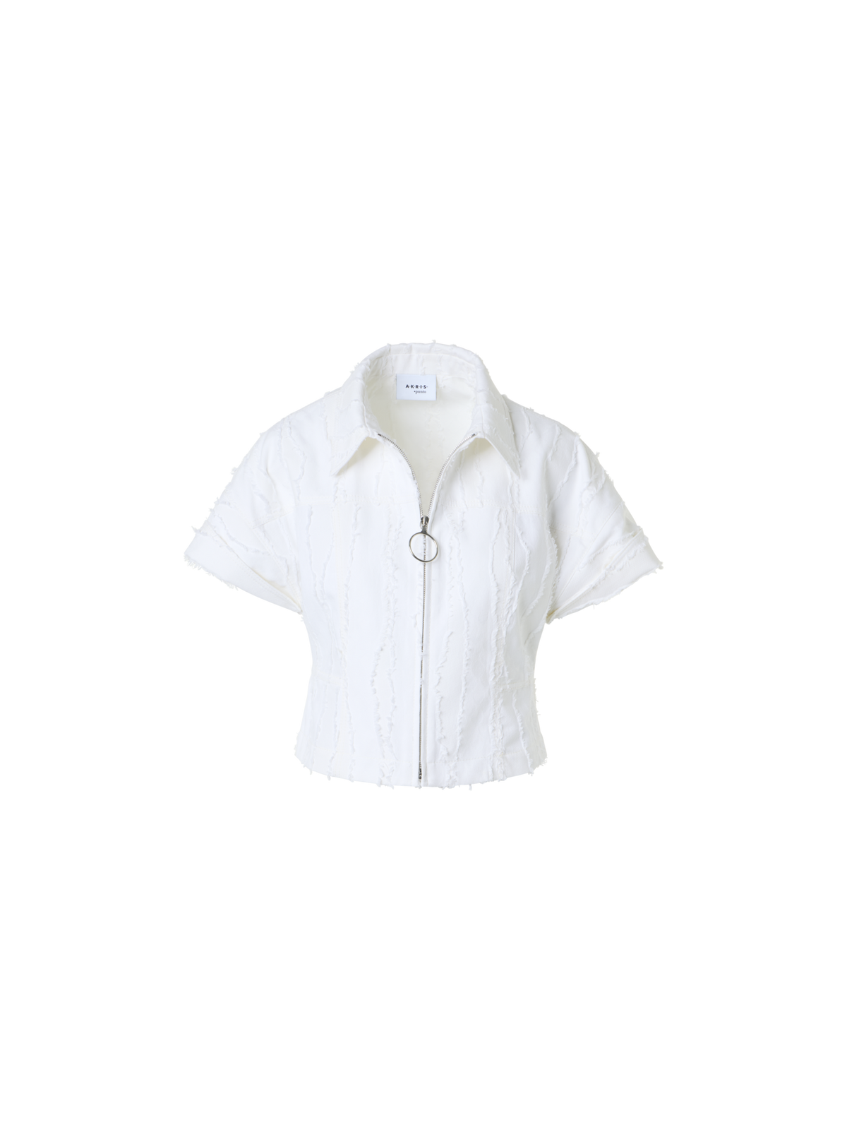 Designer Kurze Jacke aus Fransen-Wave-Jacquard - Weiss