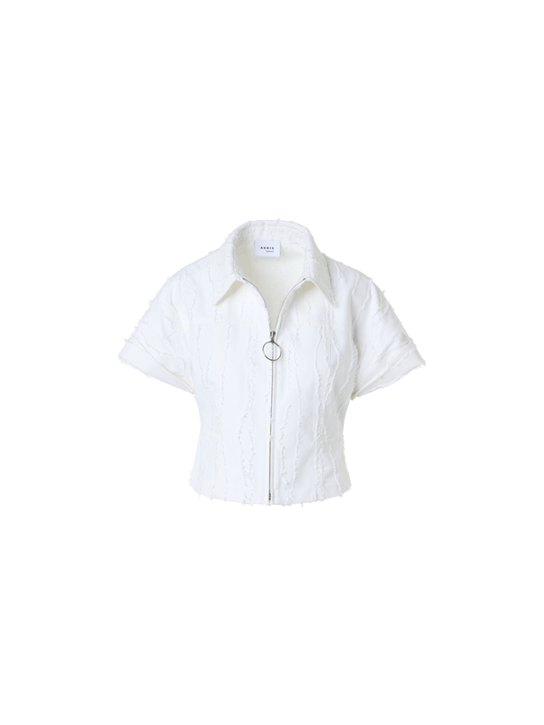 Designer Kurze Jacke aus Fransen-Wave-Jacquard - Weiss