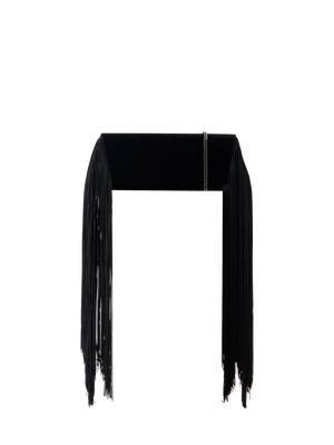 Designer Anouk Small Trapez-Clutch aus Samt mit Fransen - Schwarz