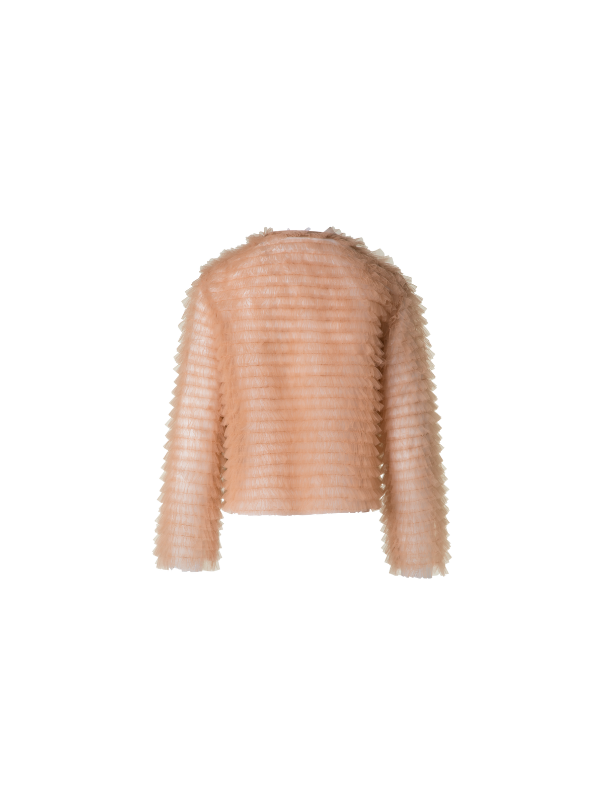 Designer Kurze Tülljacke mit Allover Rüschen - Beige