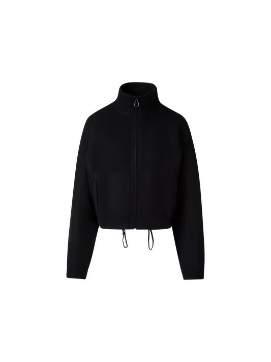 Designer Kurze Kaschmir-Piqué-Strickjacke - Schwarz