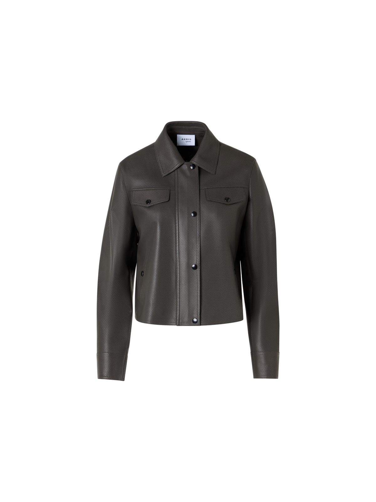 Designer Langärmelige Bikerjacke aus Signature-Pin-Dot-Lammnappaleder - Grün