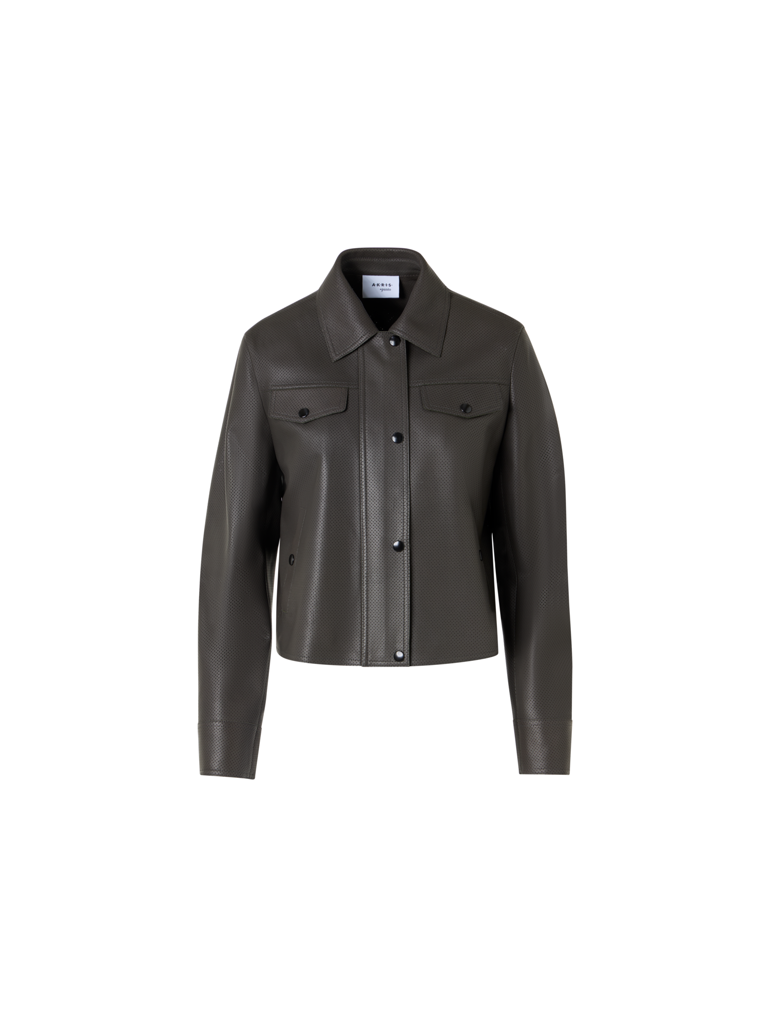 Designer Langärmelige Bikerjacke aus Signature-Pin-Dot-Lammnappaleder - Grün