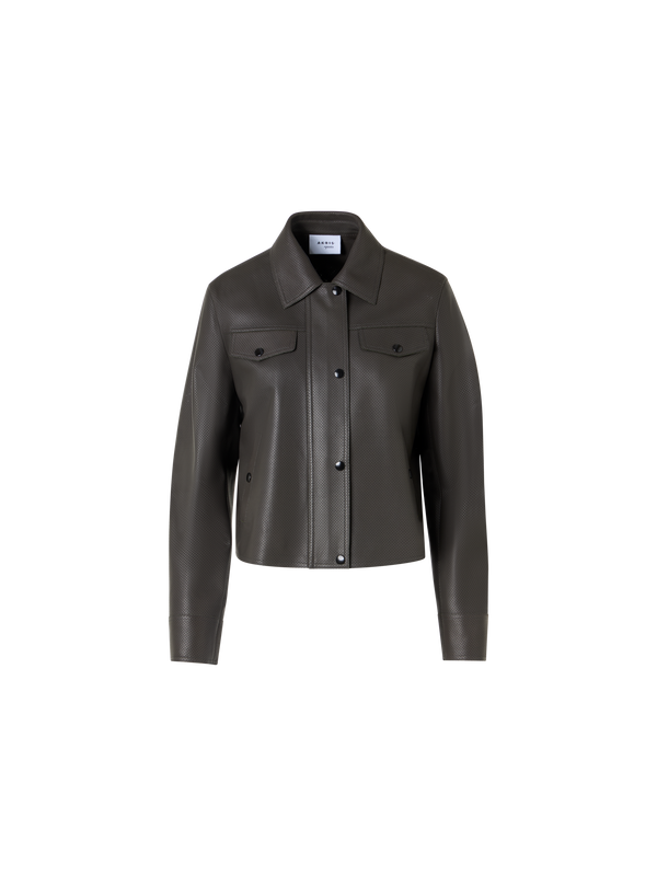 Designer Langärmelige Bikerjacke aus Signature-Pin-Dot-Lammnappaleder - Grün