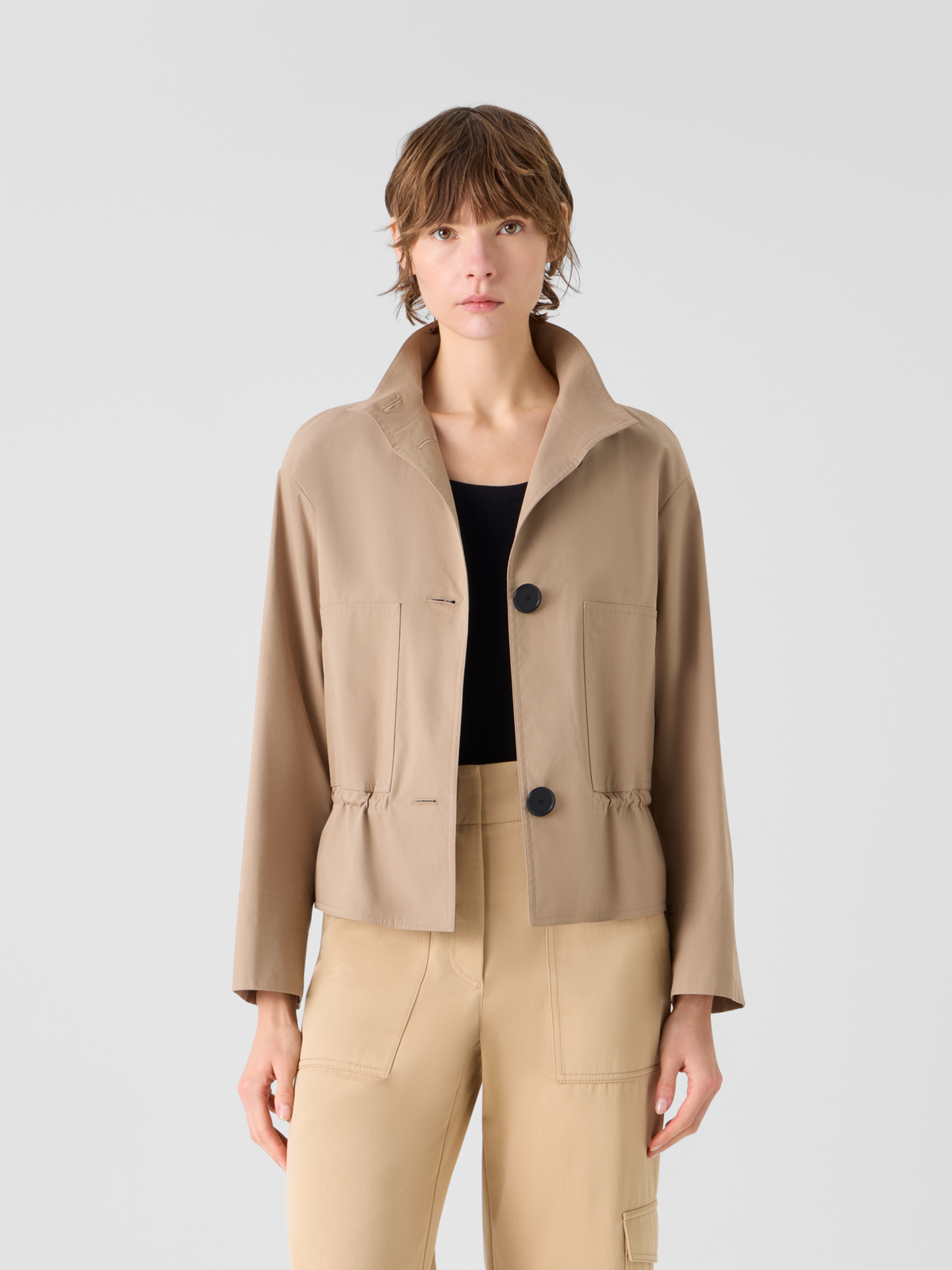 Designer Kurze Baumwoll-Parkajacke mit elastischem Bund