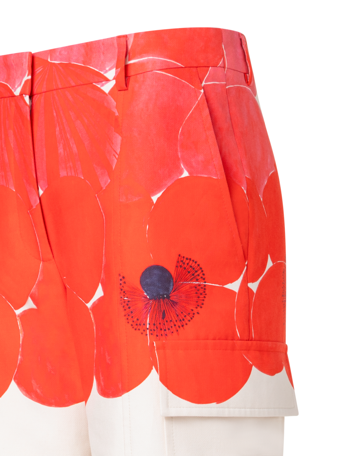 Designer Gerade Cargohose aus Doubleface mit Poppy Druck - Bunt - Ecru - Rot - Weiss