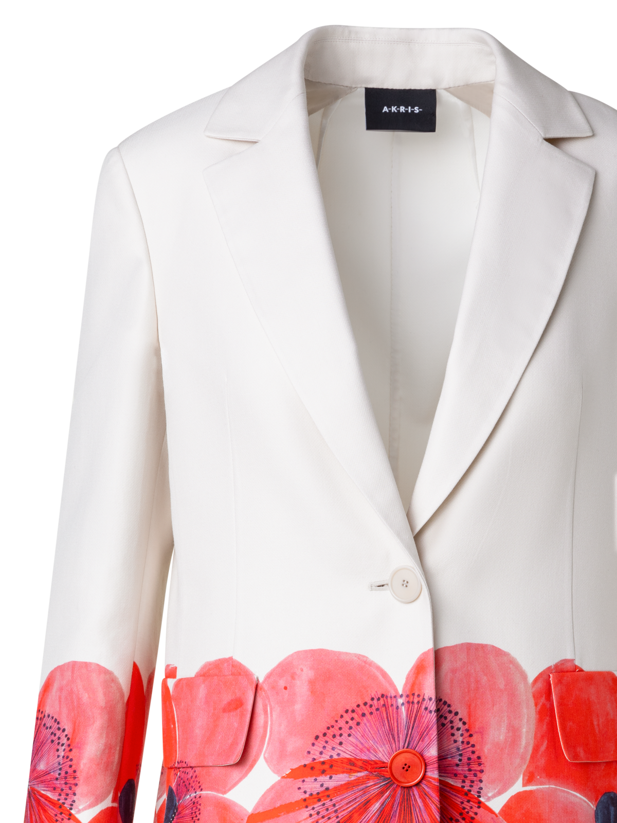 Designer Blazer aus Baumwollseide mit Poppy Druck - Bunt - Rot