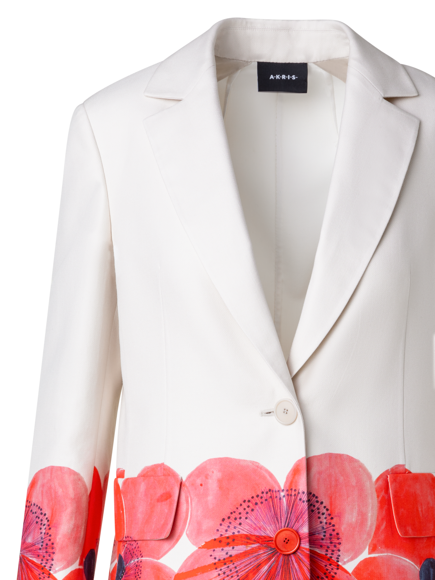 Designer Blazer aus Baumwollseide mit Poppy Druck - Bunt - Rot