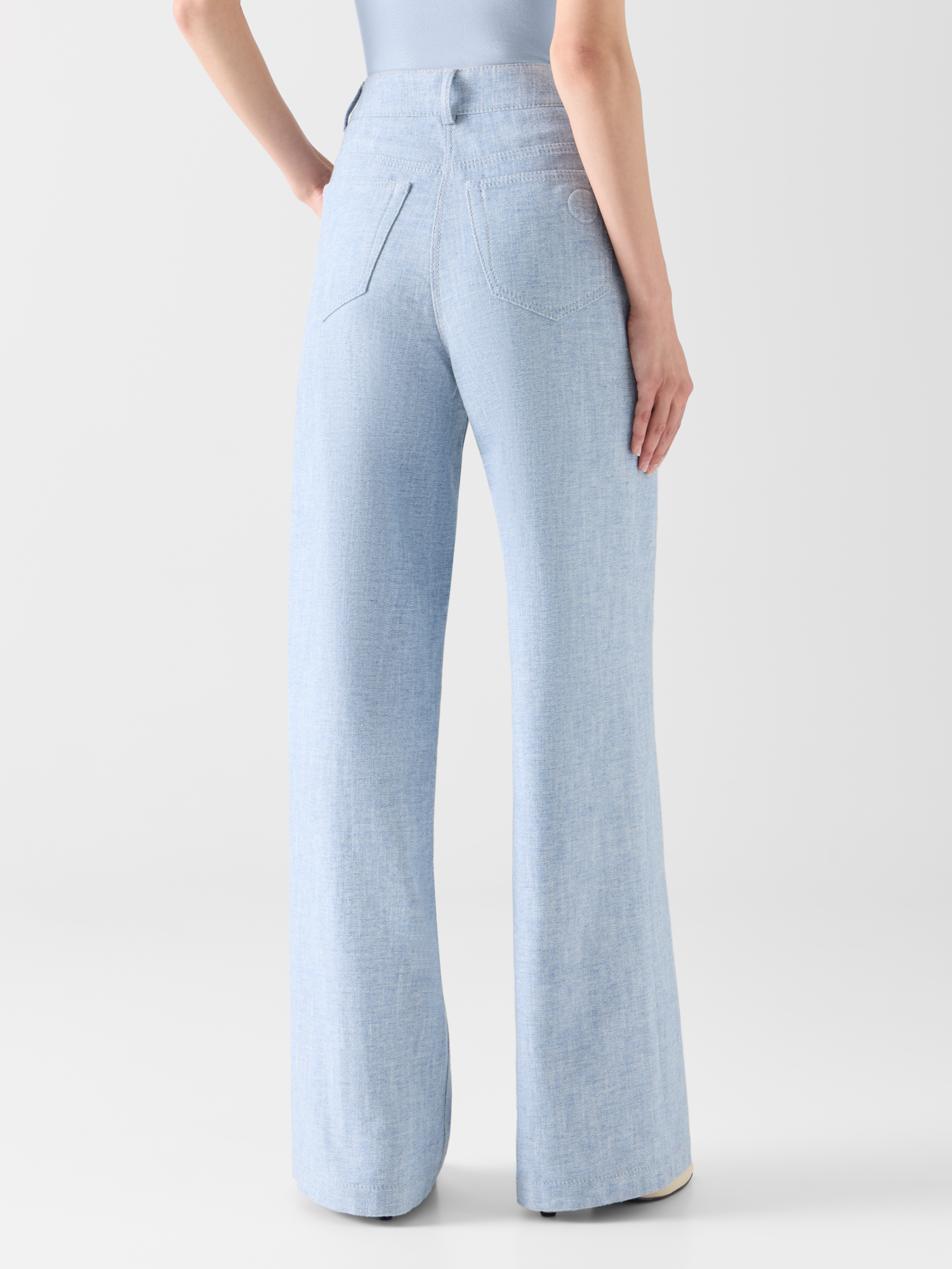 Designer Weite Denim-Hose mit hohem Bund - Blau 