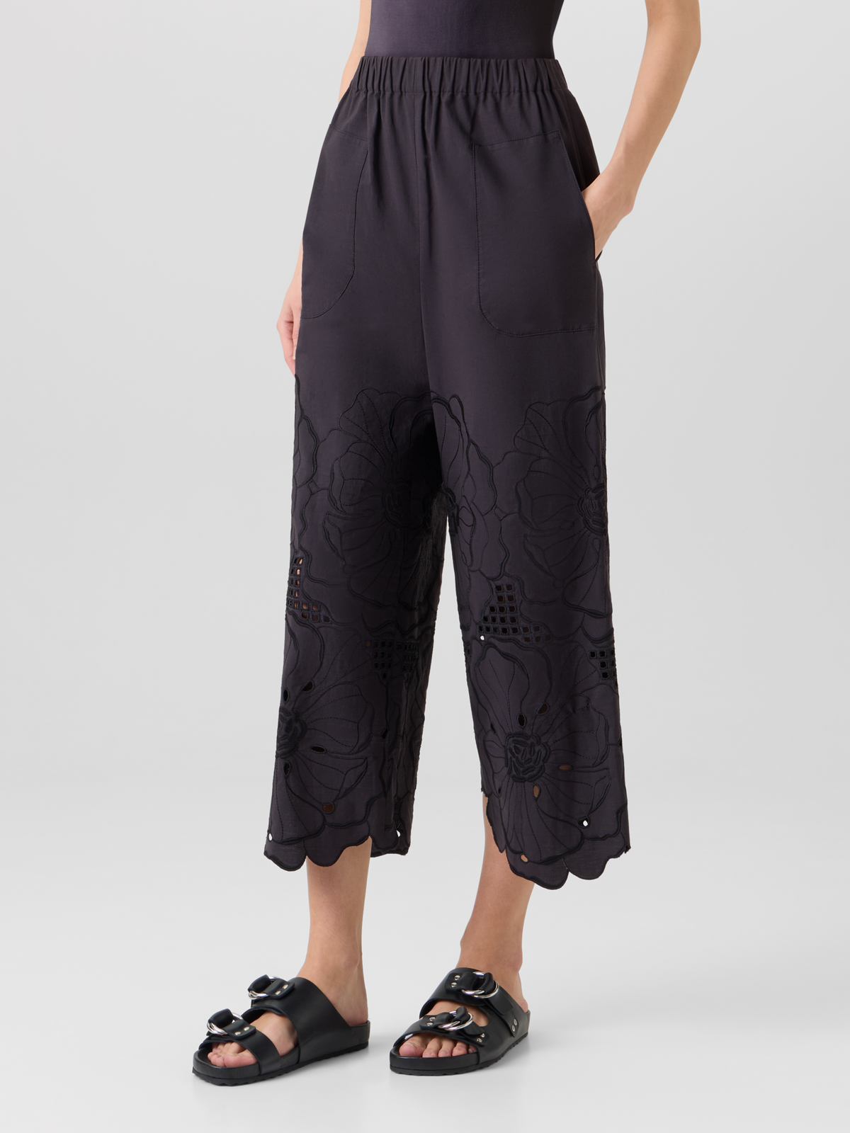 Designer Frey Wide-Leg Hose aus Baumwollpopeline - Schwarz #editorial