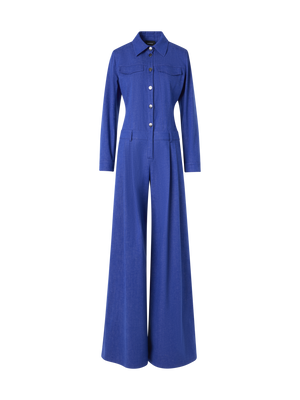Designer Hellan taillierter Jumpsuit aus Baumwolldenim - Blau