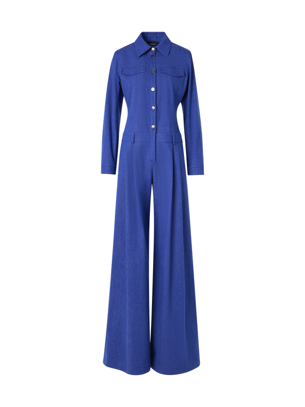 Designer Hellan taillierter Jumpsuit aus Baumwolldenim - Blau