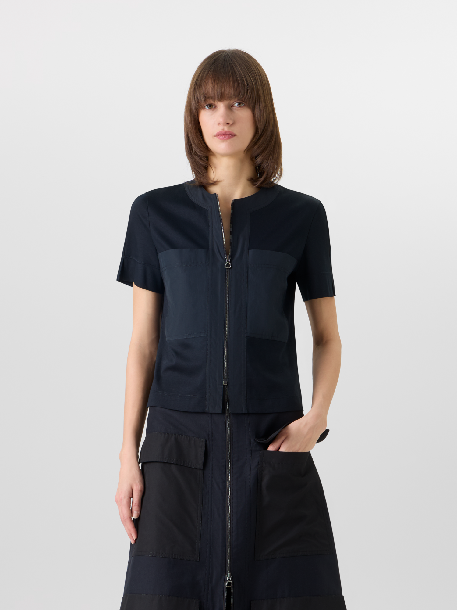 Designer Kurzärmelige Bluse aus Baumwolljersey - Schwarz 