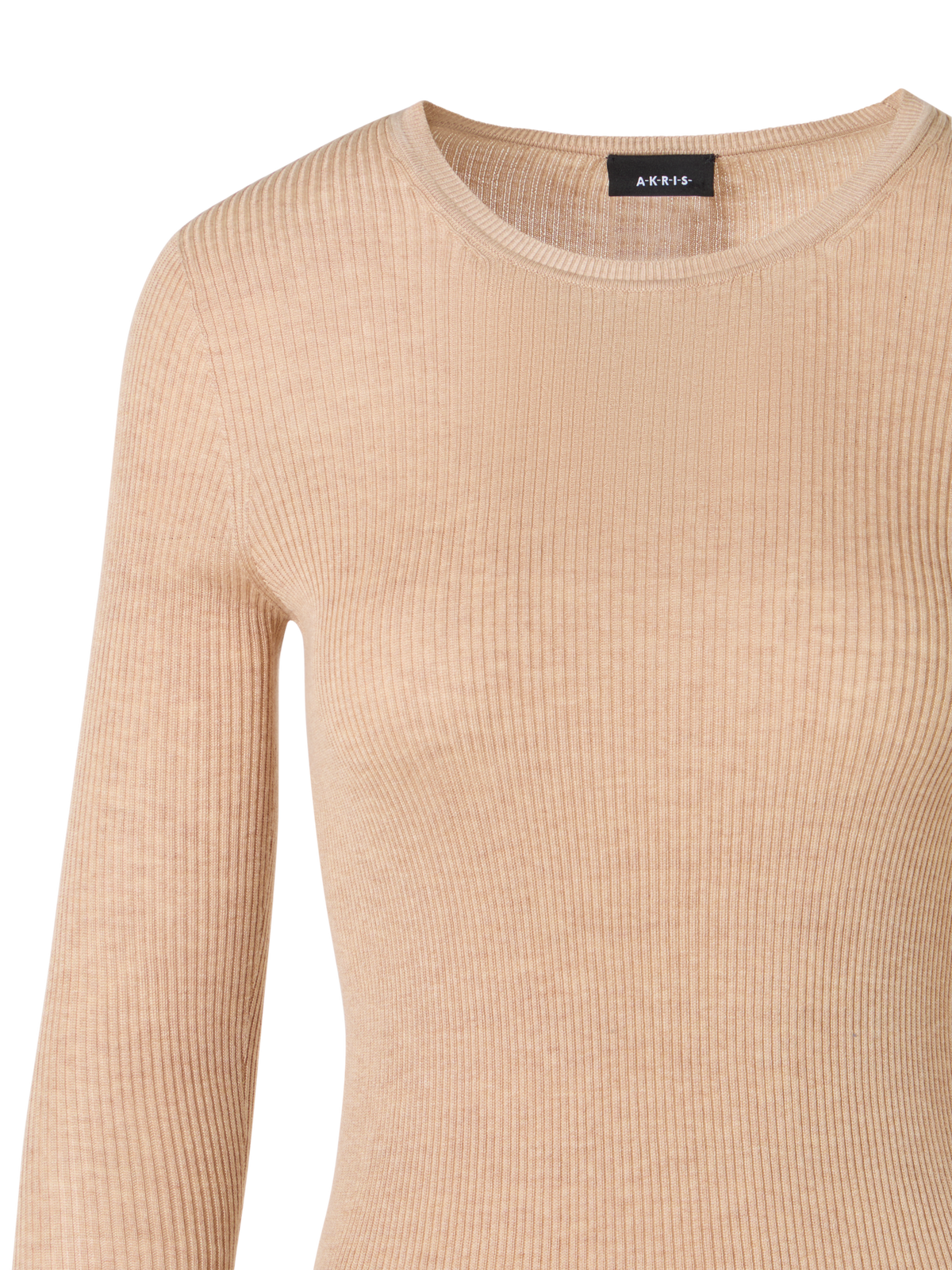 Designer Langärmeliger Strickpullover aus Seiden-Baumwolle - Beige