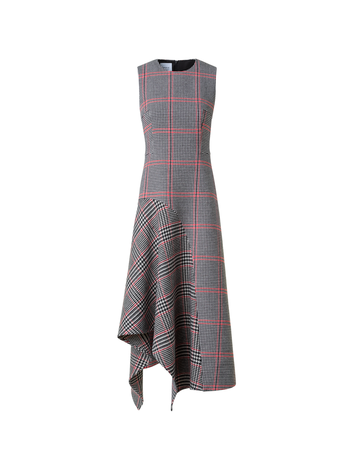 Designer Asymmetrisches Glencheck Midi Kleid - Schwarz - Bunt