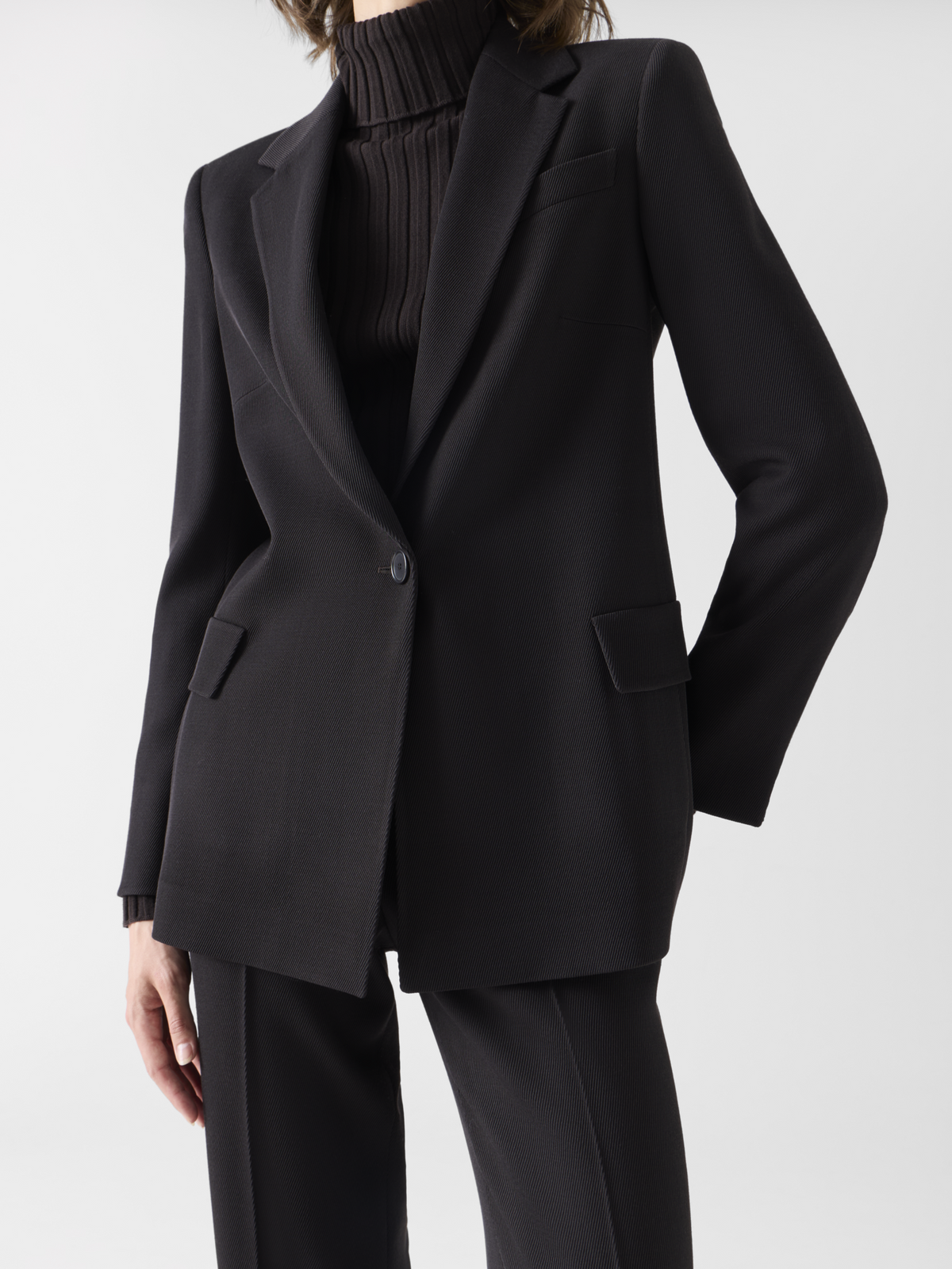 Designer Boyfriend-Blazer aus Woll-Tricotine - Braun 