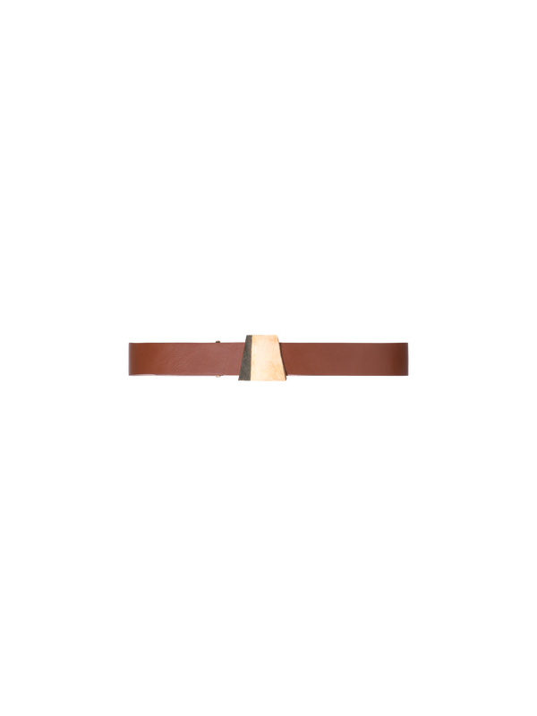 Designer Ledergürtel mit Gold-Trapez-Schnalle - Braun - Gold
