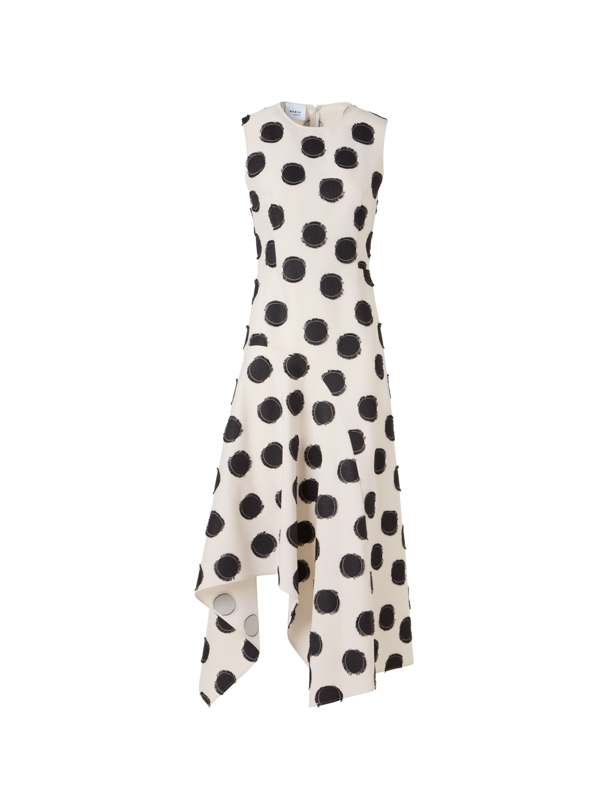 Designer Ärmelloses Midikleid aus fransigem Punkte-Jacquard - Weiss