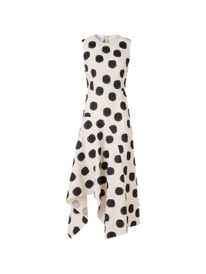 Designer Ärmelloses Midikleid aus fransigem Punkte-Jacquard - Weiss