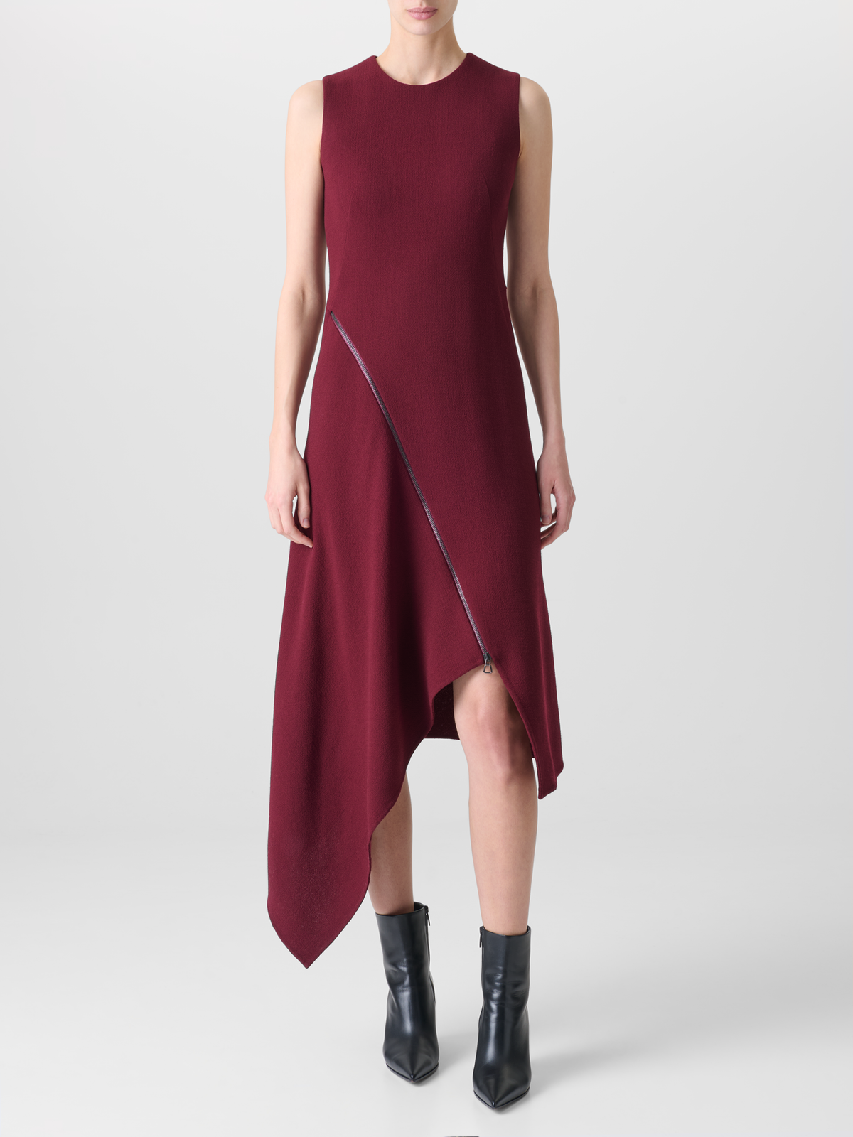 Designer Asymmetrisches Kleid aus Woll-Doubleface - Rot