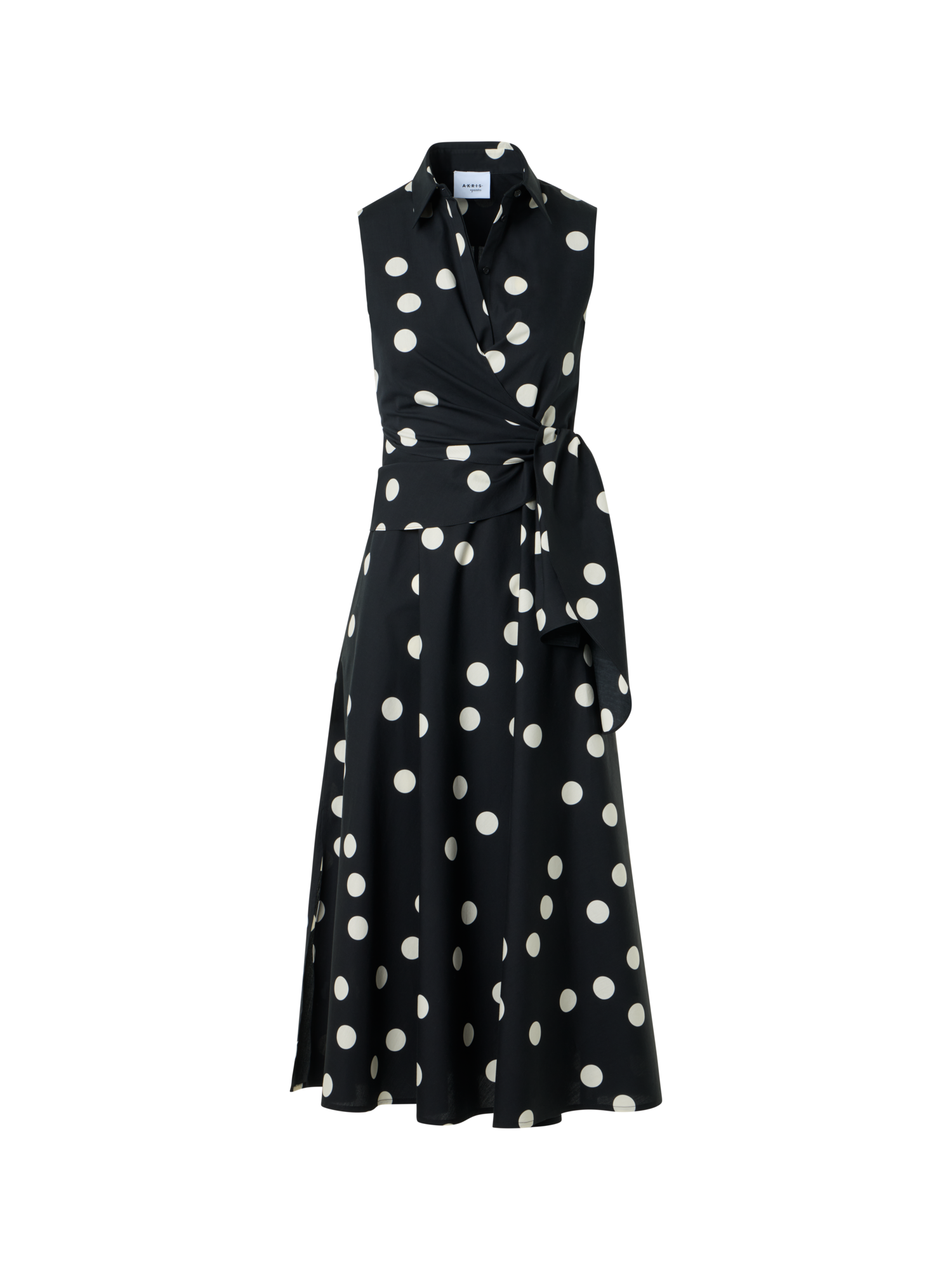 Designer Midi-Wickelkleid aus Baumwoll-Popeline mit Polka-Dots - Schwarz