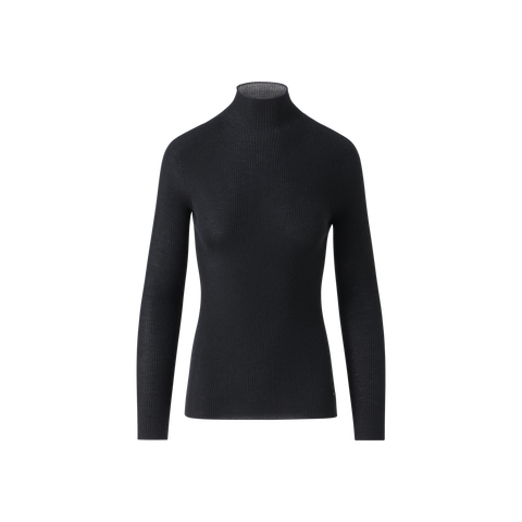 Fine Rib Cashmere Silk Mock Neck Pullover