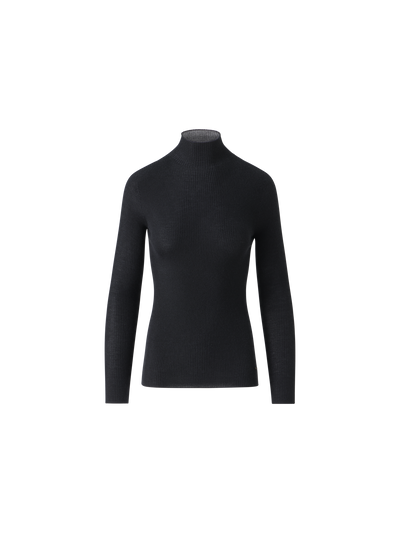 Designer Kaschmir-Seiden-Strickpullover mit Stehkragen - Schwarz