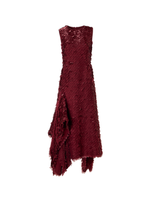 Designer Asymmetrisches Midikleid in Layered Organza Tiles - Rot