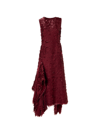 Designer Asymmetrisches Midikleid in Layered Organza Tiles - Rot