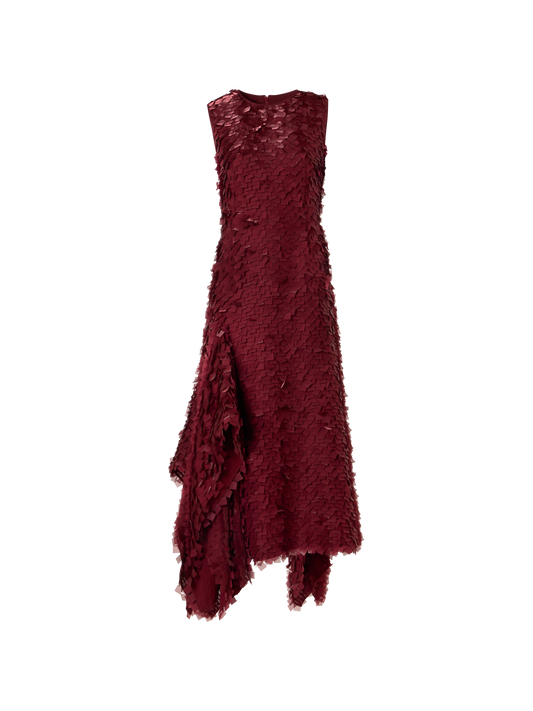Designer Asymmetrisches Midikleid in Layered Organza Tiles - Rot