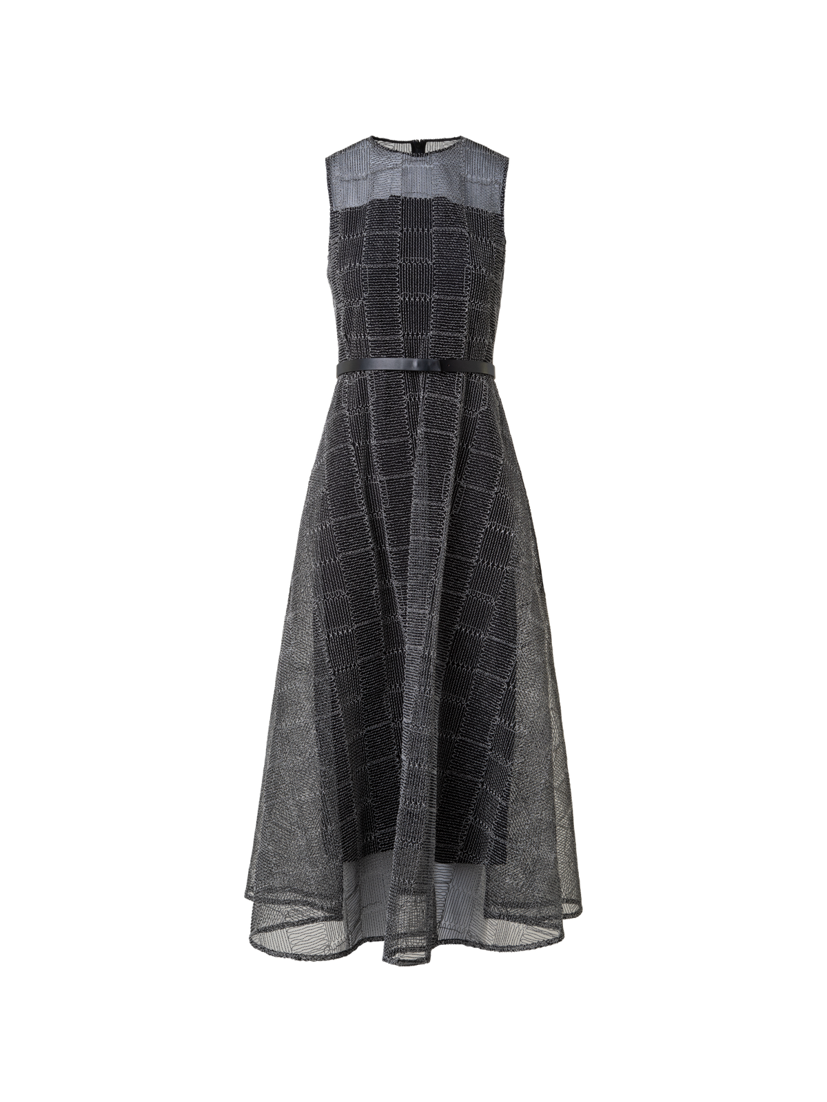 Designer Fit and Flare Midikleid mit Tüll-Stickerei - Schwarz