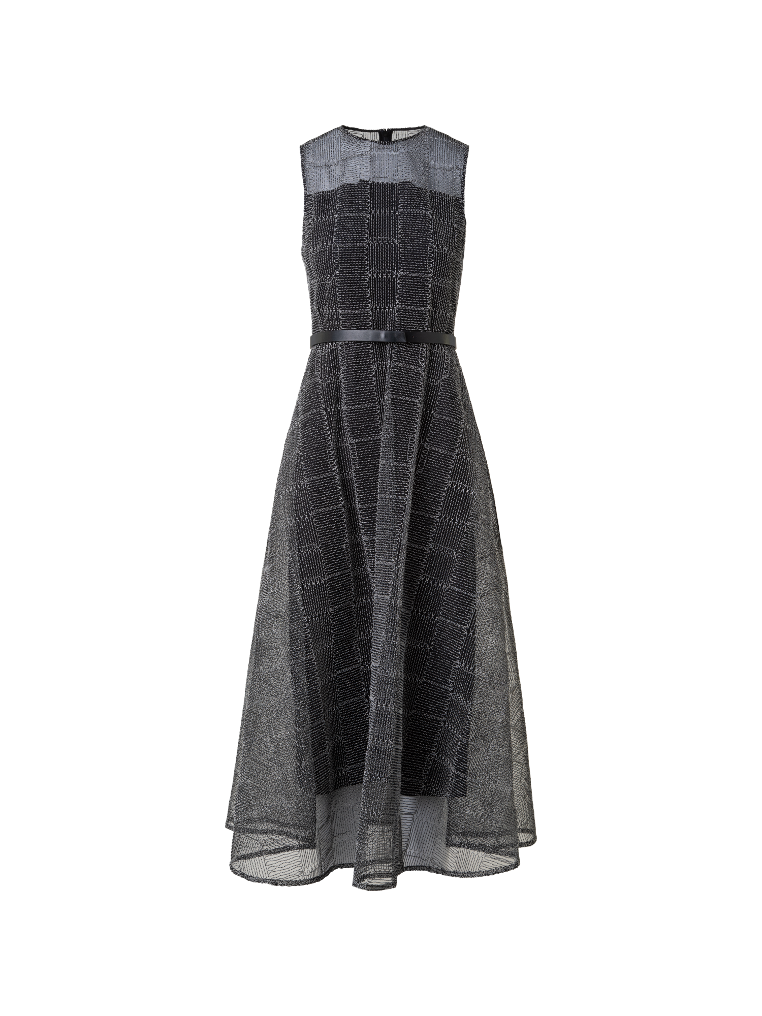 Designer Fit and Flare Midikleid mit Tüll-Stickerei - Schwarz