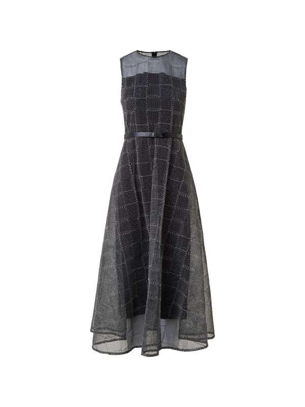 Designer Fit and Flare Midikleid mit Tüll-Stickerei - Schwarz