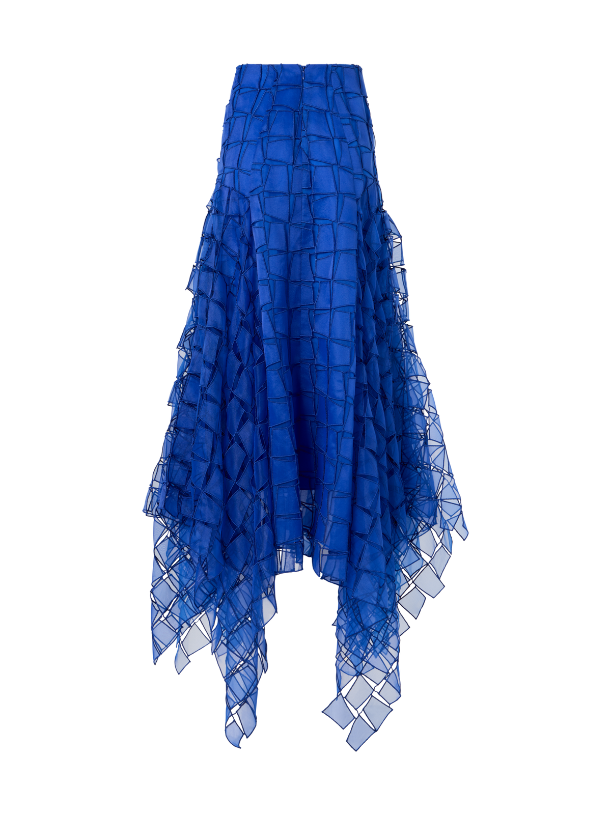 Designer Maxirock mit Trapez-Stickerei aus Organza - Blau