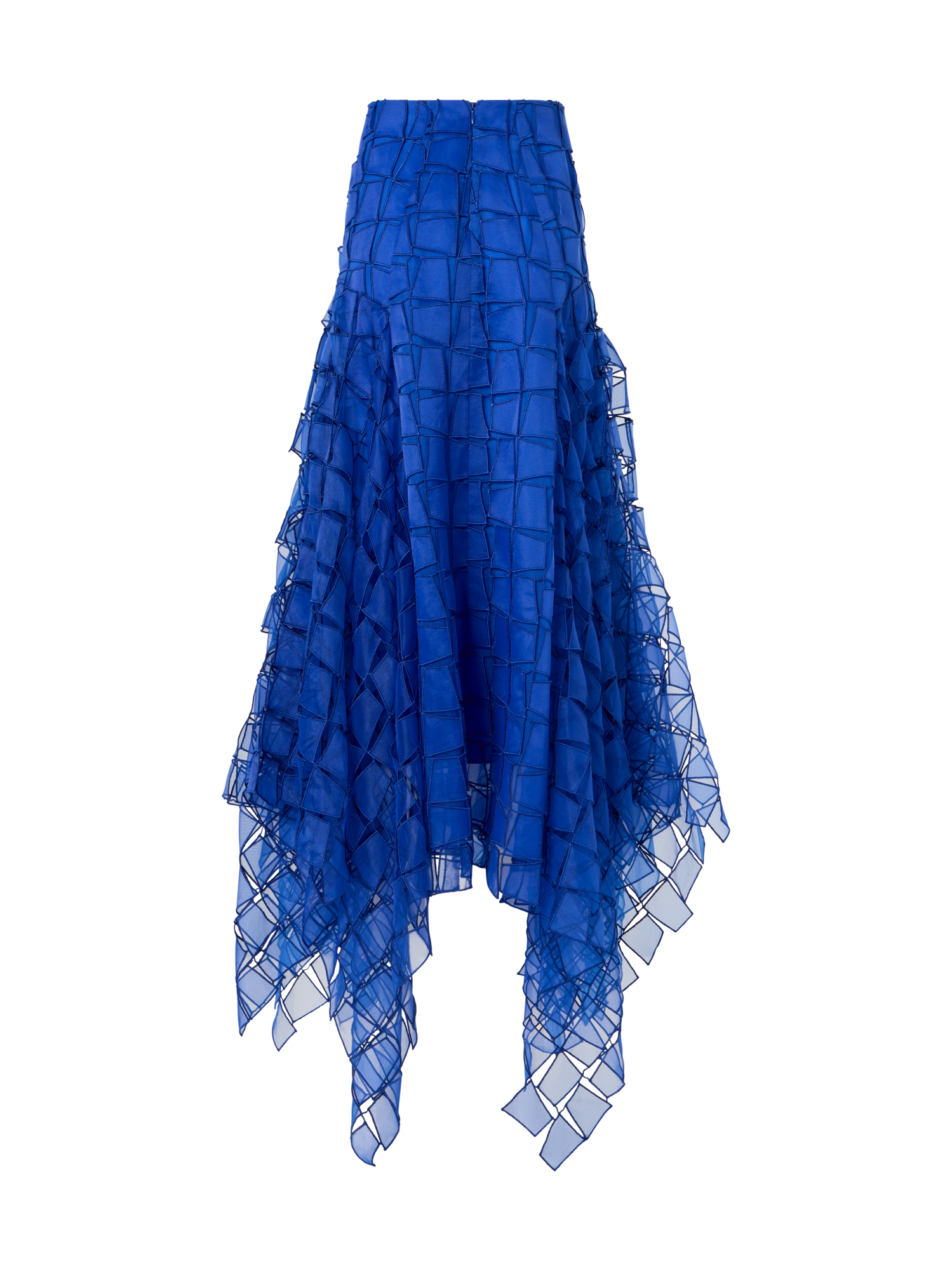 Designer Maxirock mit Trapez-Stickerei aus Organza - Blau