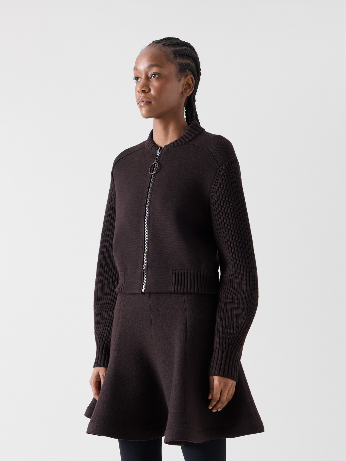Designer Bomber-Cardigan aus Merinowolle - Braun #editorial