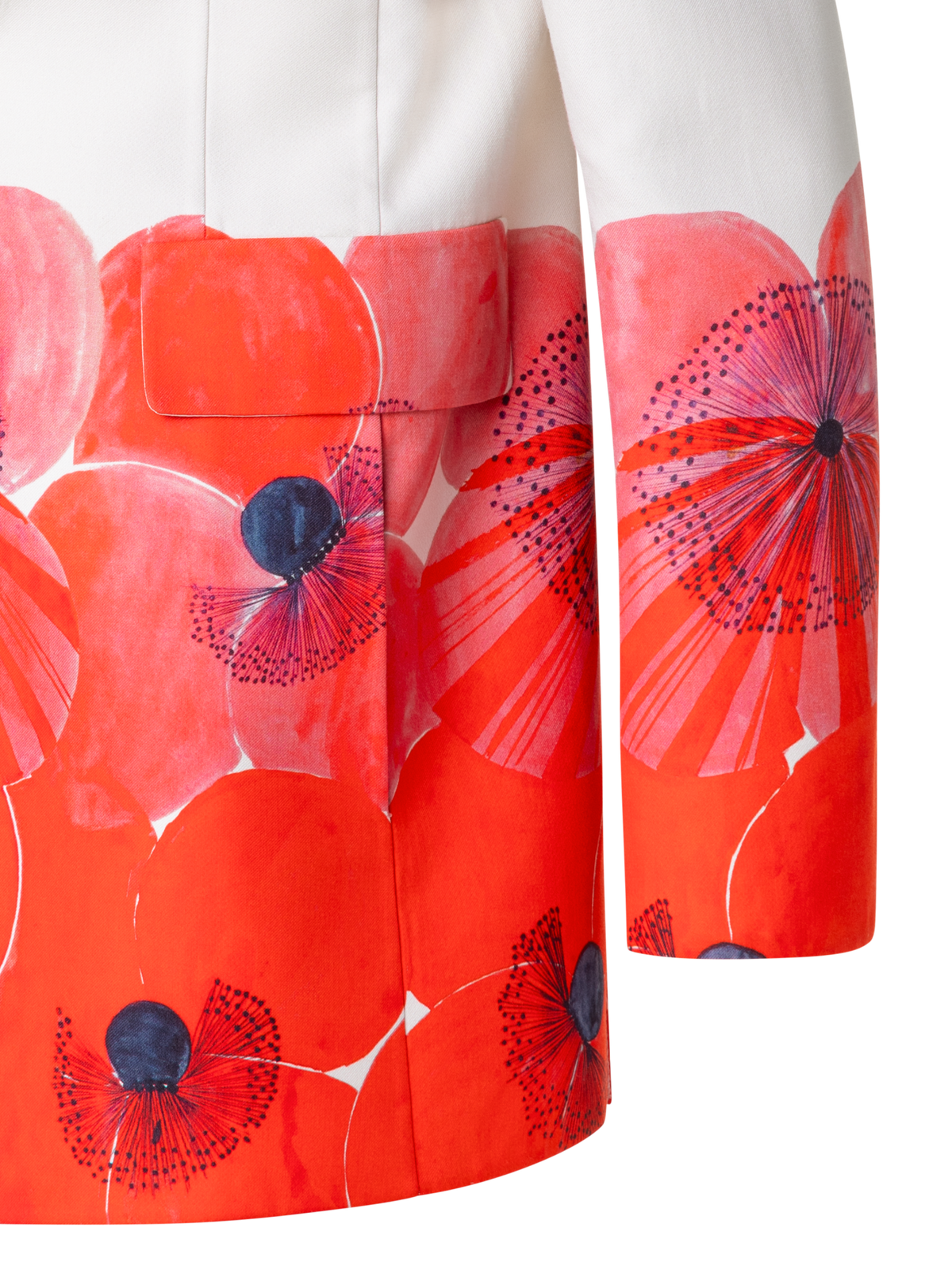 Designer Blazer aus Baumwollseide mit Poppy Druck - Bunt - Rot