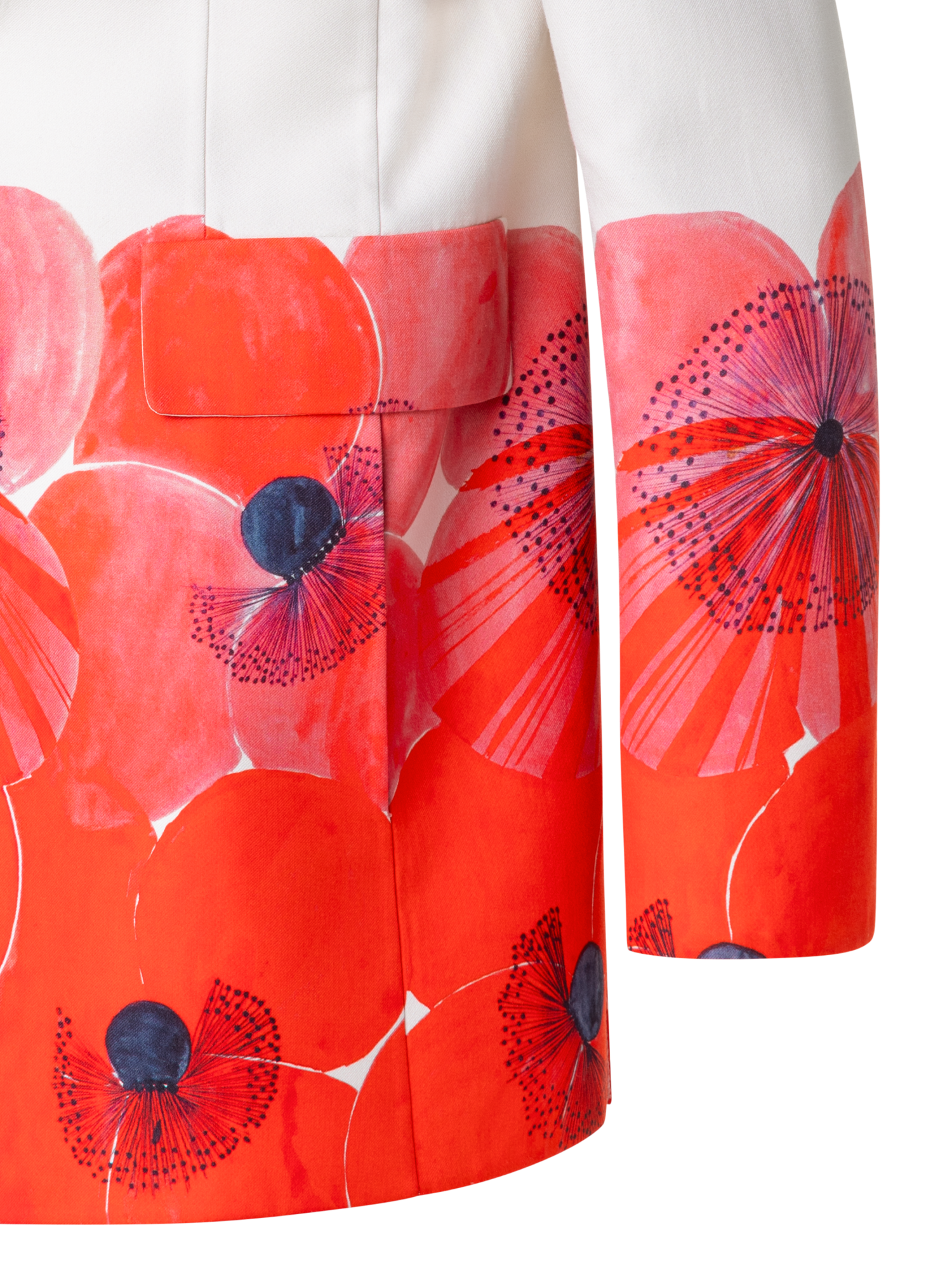 Designer Blazer aus Baumwollseide mit Poppy Druck - Bunt - Rot