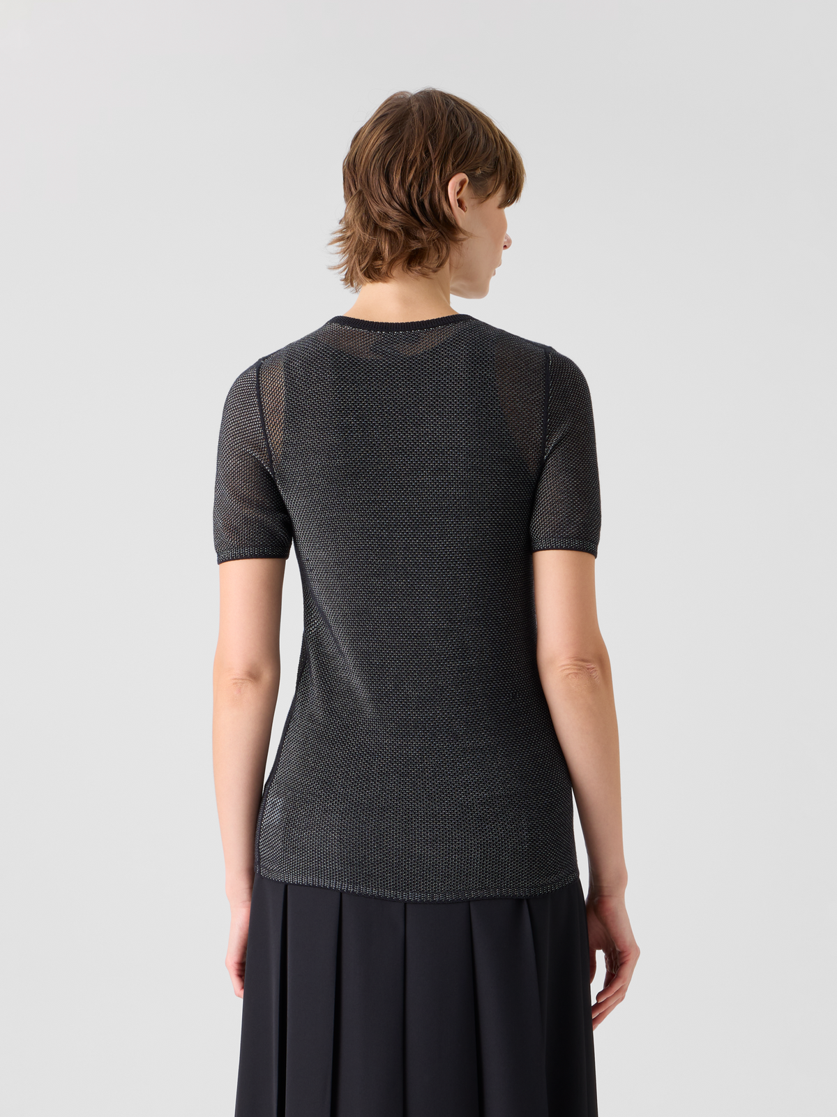 Designer Taillierter Seidenpullover im zweifarbigen Gittermuster - Schwarz #editorial