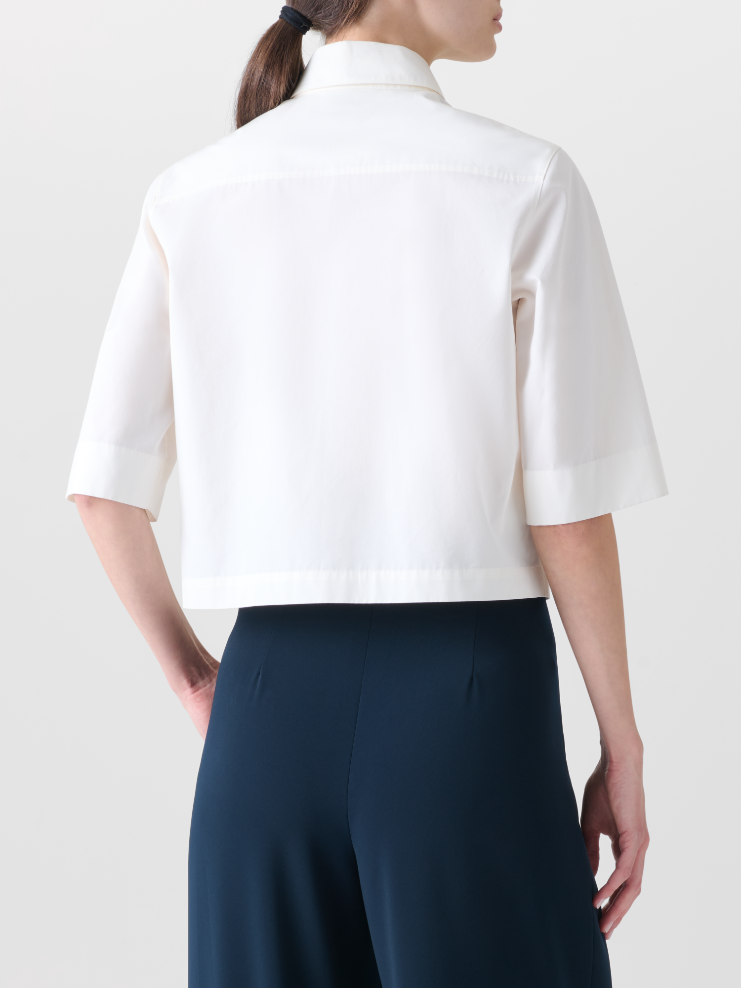 Designer Kurzärmelige Bluse aus Baumwolle - Ecru - Weiss 