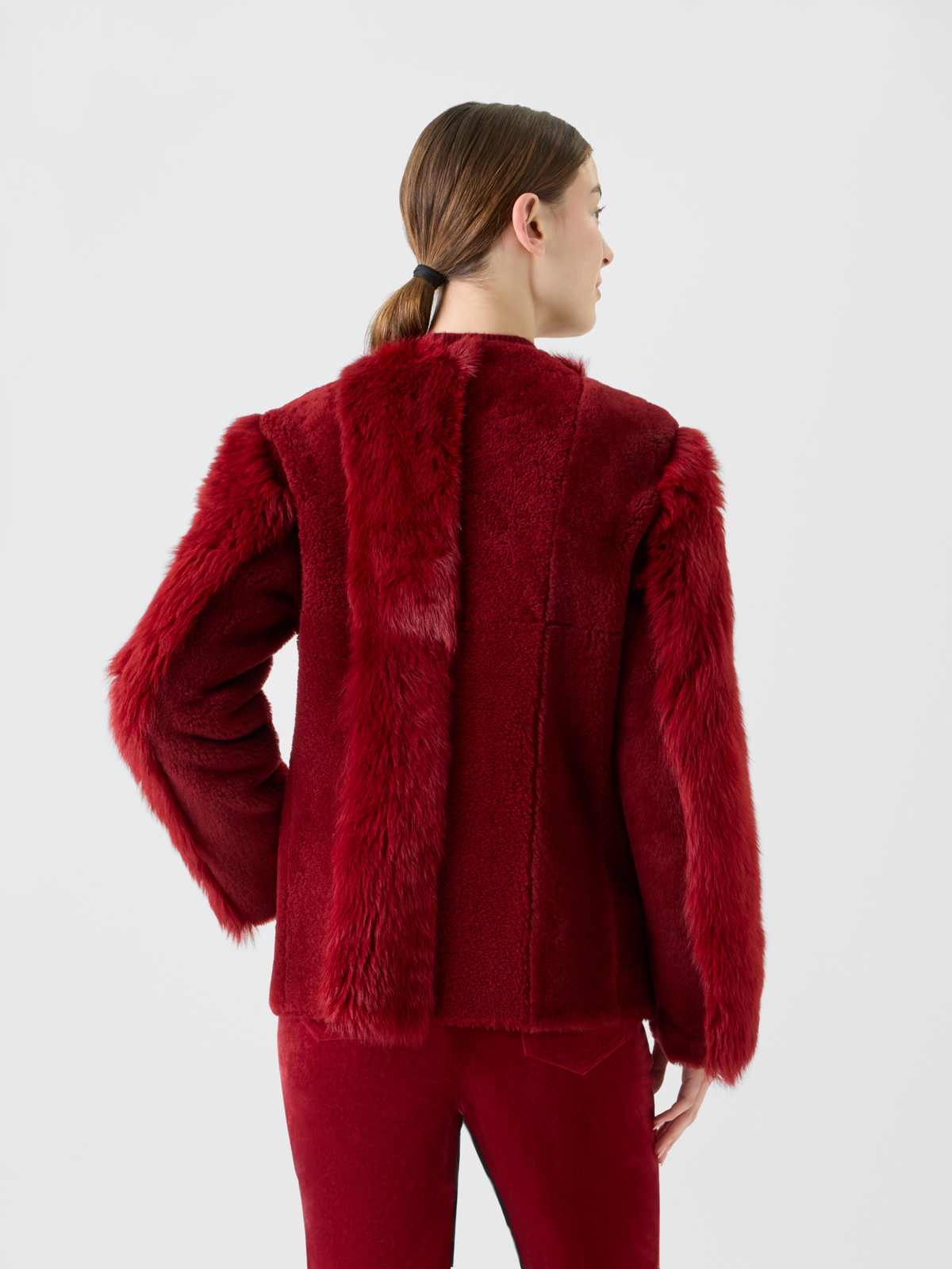 Designer Grosszügiger Patchwork Lammfell Kurzmantel - Rot #editorial