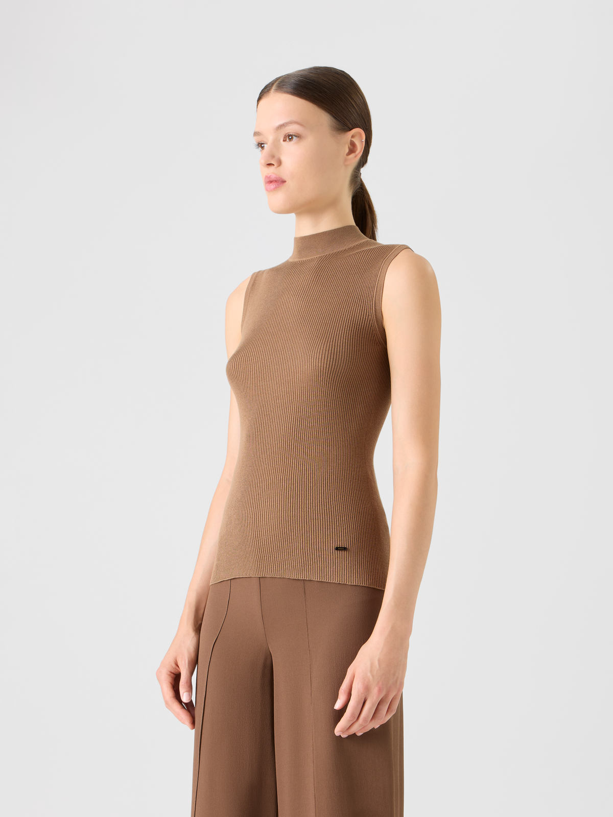 Designer Rippstrick Top aus Seiden-Baumwolle - Braun #editorial