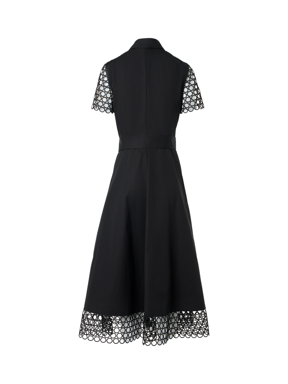 Designer Baumwoll-Midikleid mit Ösen-Guipure - Schwarz