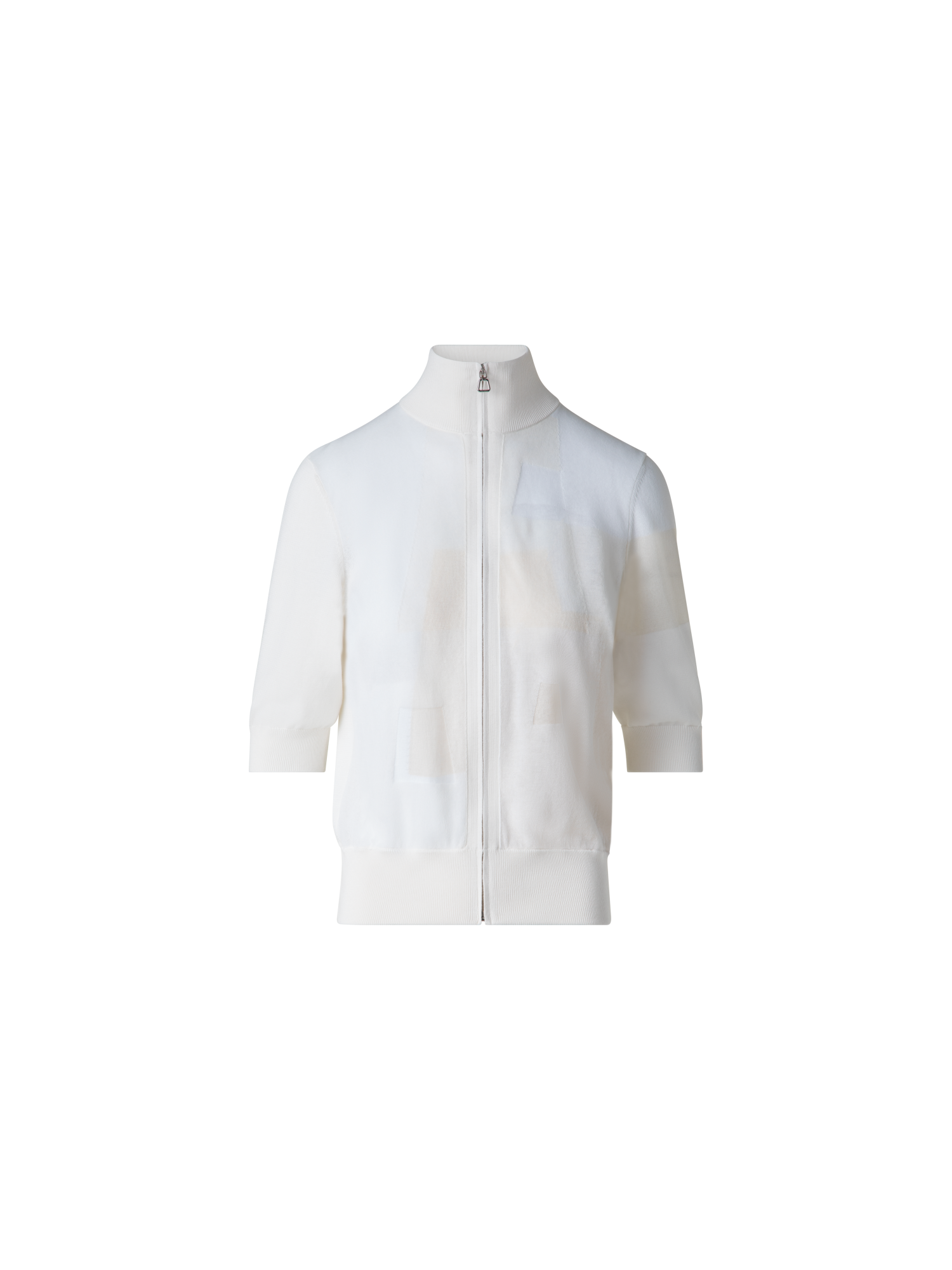 Designer Baumwoll-Kurzarmpullover mit Trapez-Jacquard - Ecru - Weiss