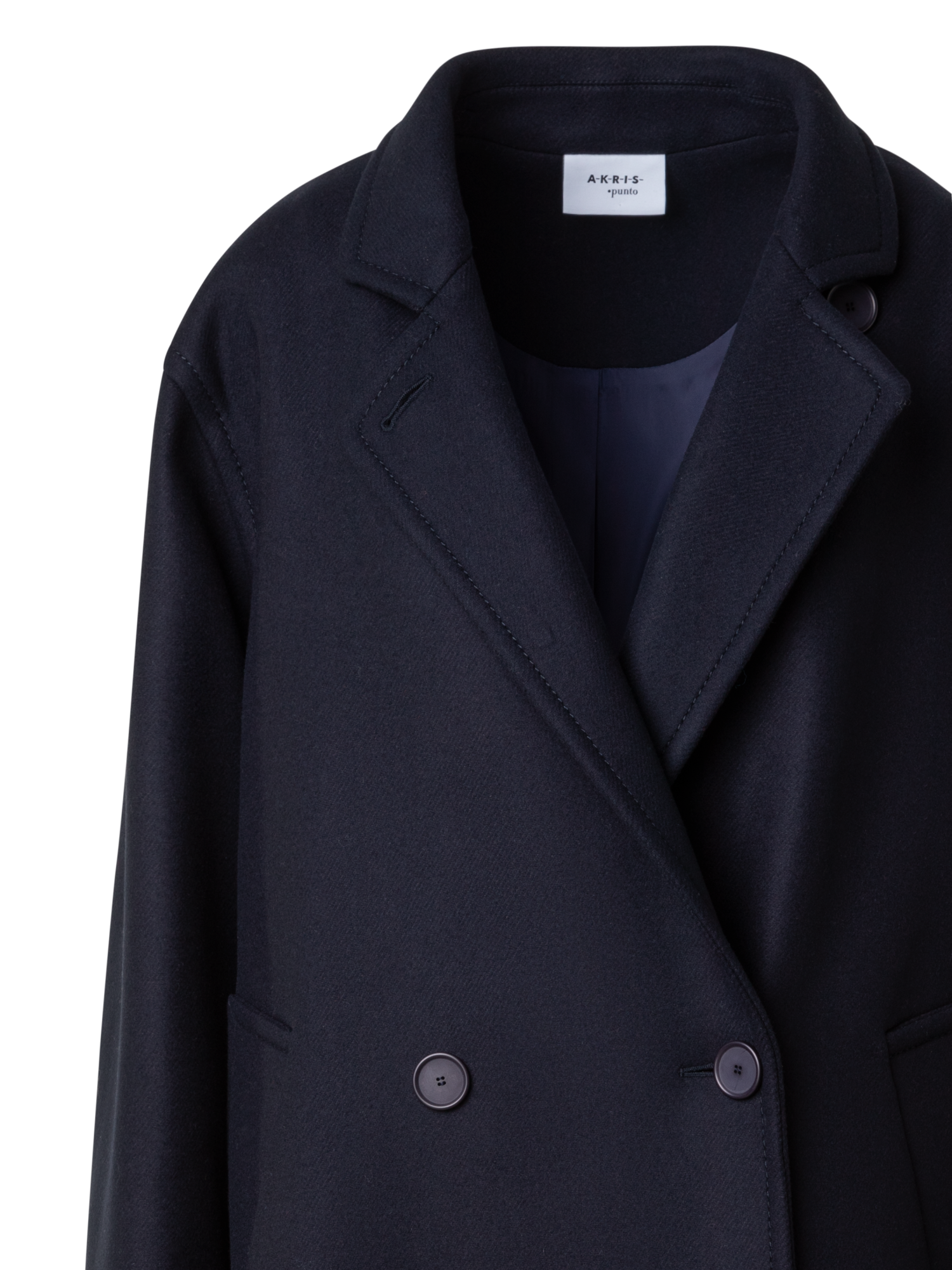 Designer Zweireihiger Langer Wollmantel - Dunkelblau - Blau