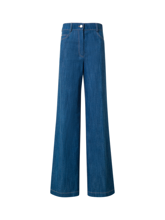 Designer Weite Hose aus Baumwoll-Denim-Stretch - Blau