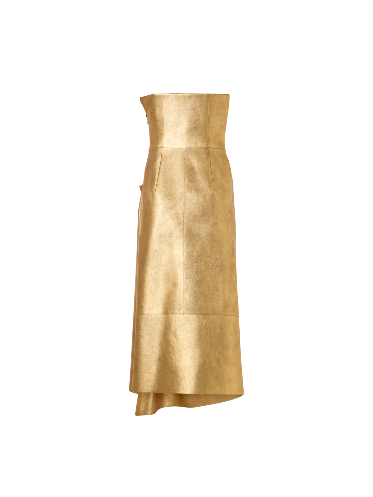 Designer Bustier-Robe aus Lamé-Leder mit Drapierung vorne - Gold