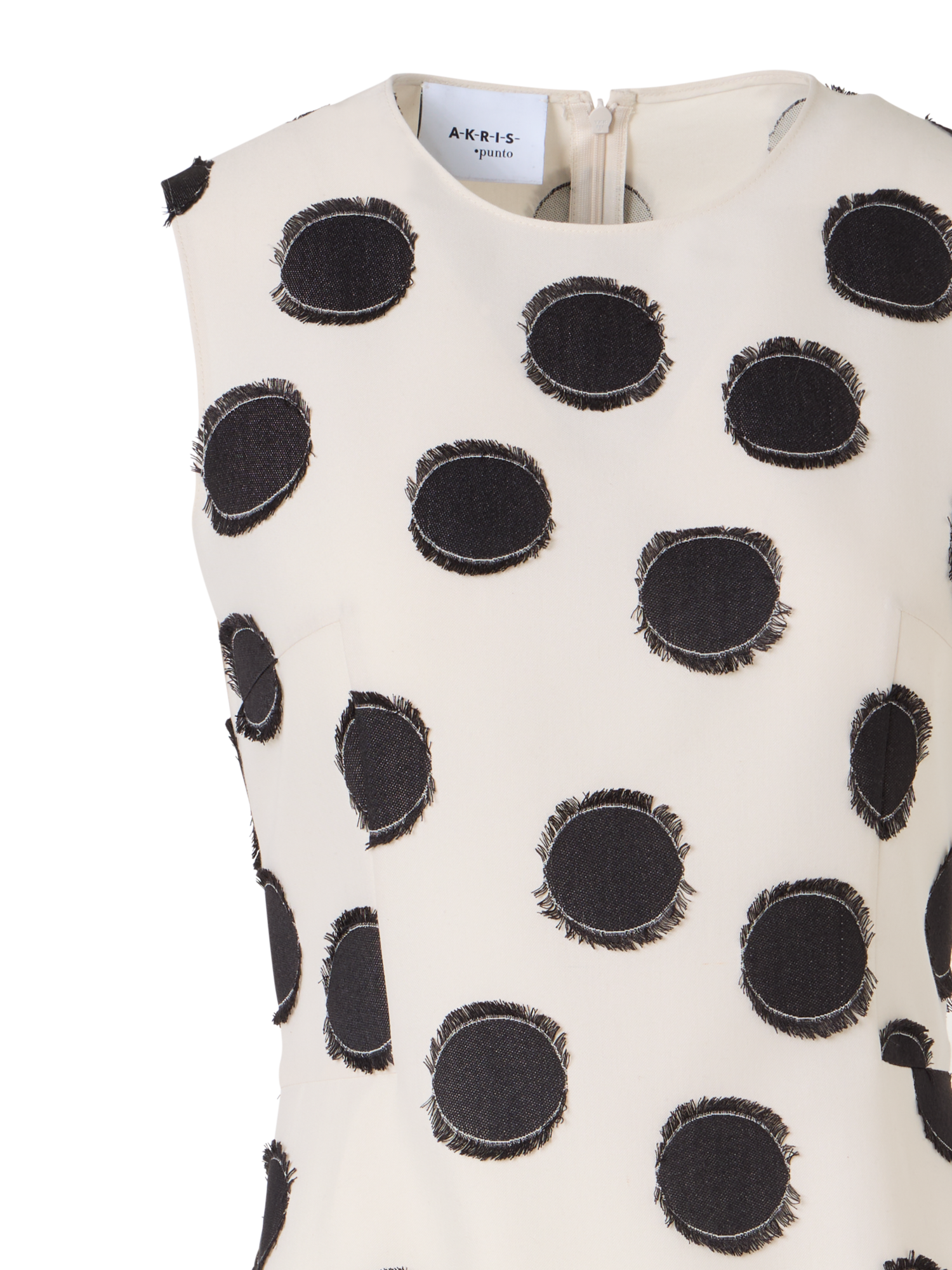 Designer Ärmelloses Midikleid aus fransigem Punkte-Jacquard - Weiss
